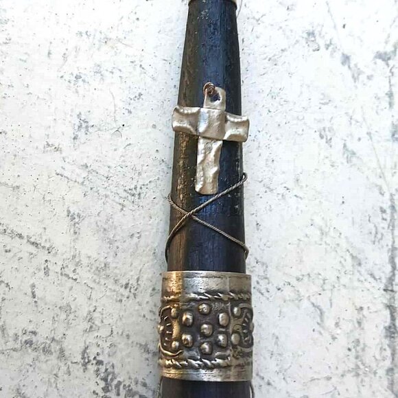 Authentic VTG Wood with Embossed Silver Metal Religious Trinkets Vampire Stake - Picture 4 of 9